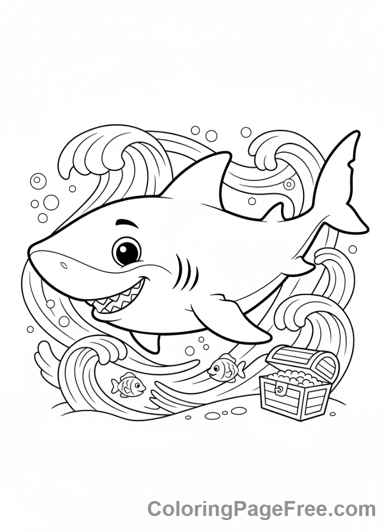 Shark coloring page - Shark swimming happy