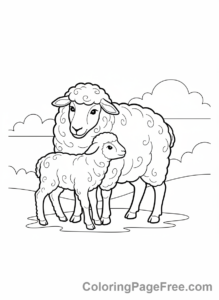 Sheep coloring page - Ewe and lamb together