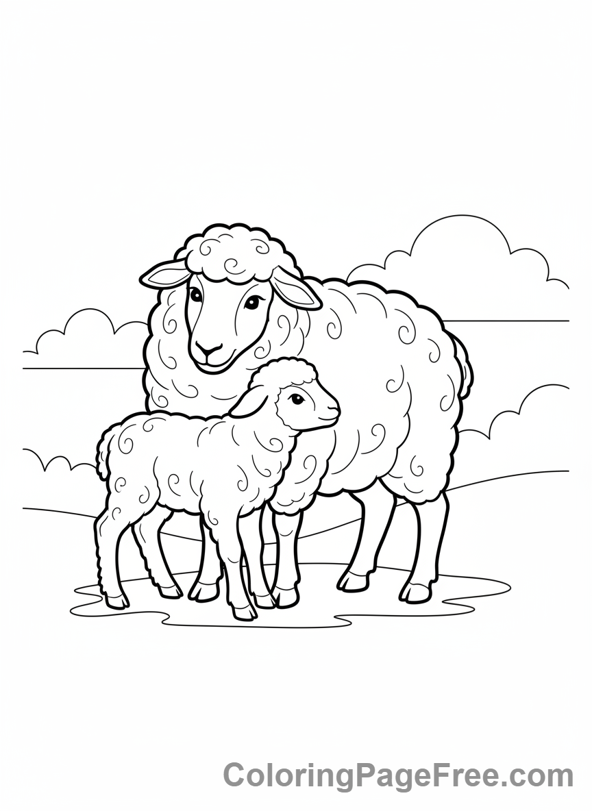 Sheep coloring page - Ewe and lamb together