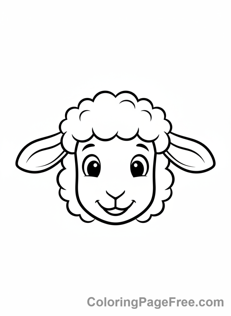 Sheep coloring page - Happy sheep face close-up