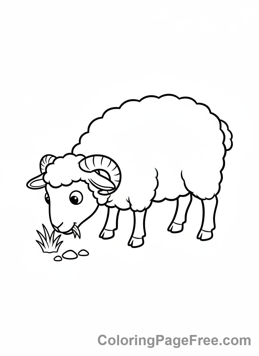 Sheep coloring page - Sheep grazing grass