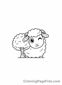 Sheep coloring page - Sheep peeking behind