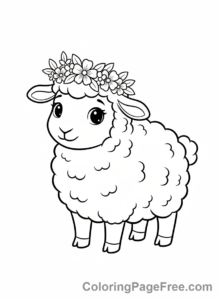 Sheep coloring page - Sheep with flower crown