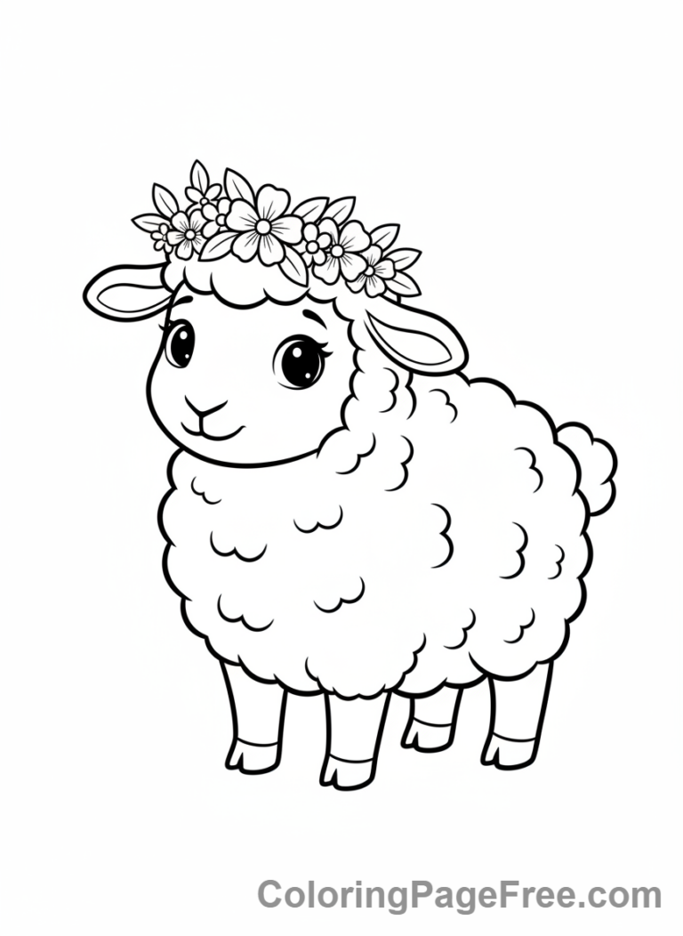Sheep coloring page - Sheep with flower crown