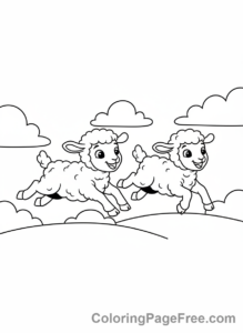 Sheep coloring page - Two lambs playing