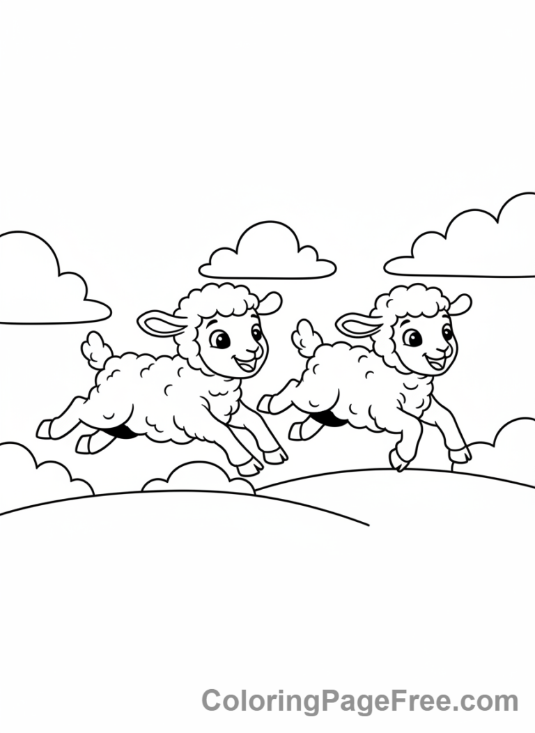 Sheep coloring page - Two lambs playing