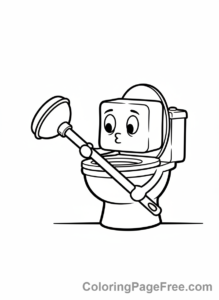 Skibidi Toilet coloring page - Skibidi Holding Plunger