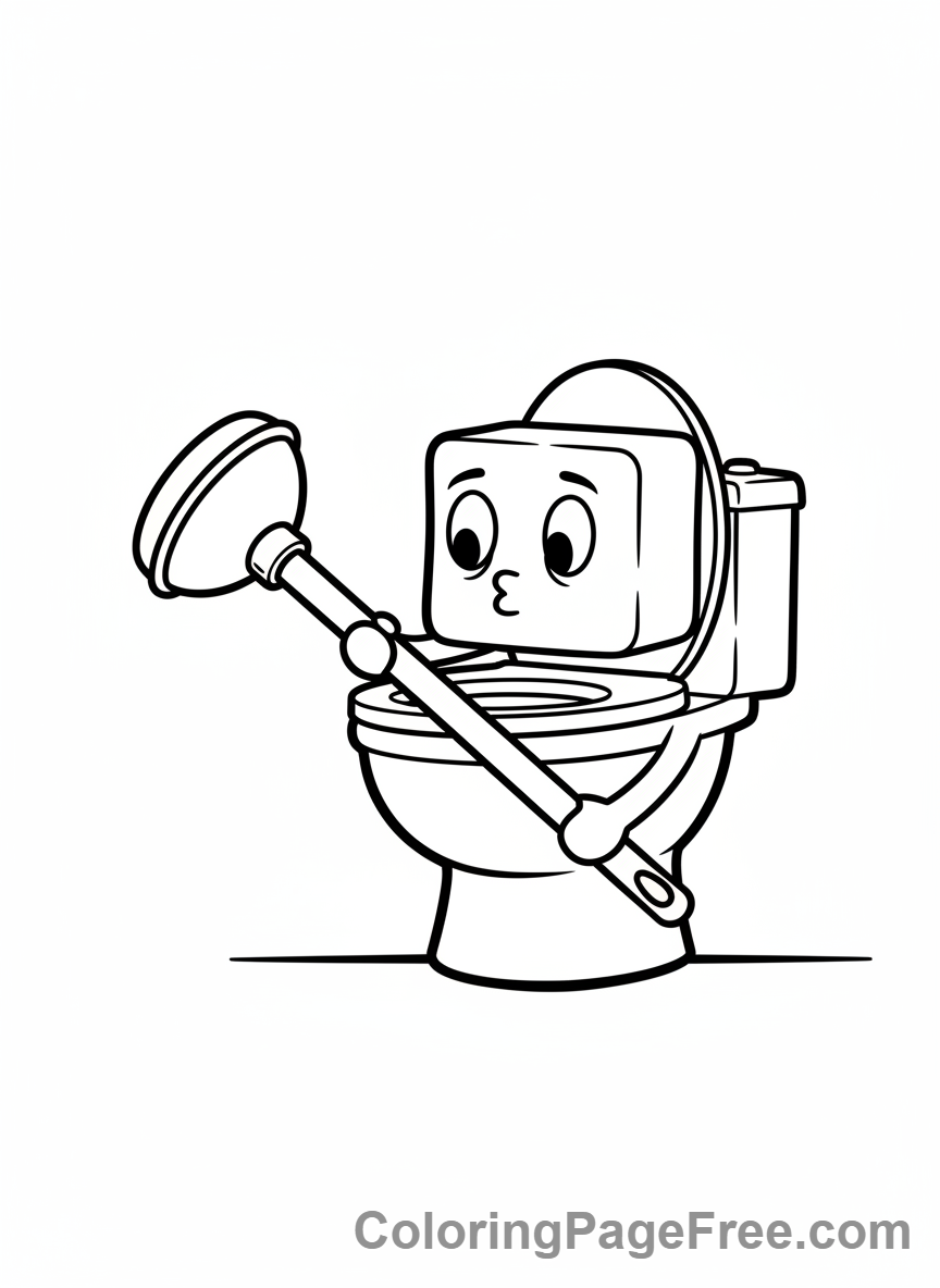 Skibidi Toilet coloring page - Skibidi Holding Plunger