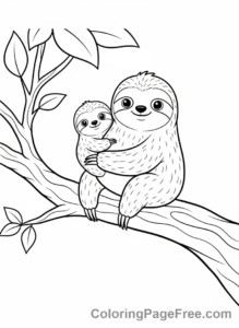 Sloth coloring page - Baby Sloth Mama Hug