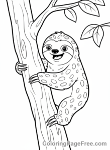Sloth coloring page - Sloth Climbing Tree