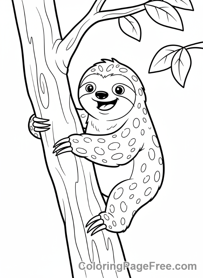 Sloth coloring page - Sloth Climbing Tree