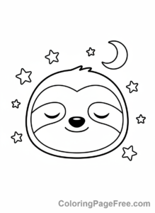 Sloth coloring page - Sloth Dreaming Stars Moon