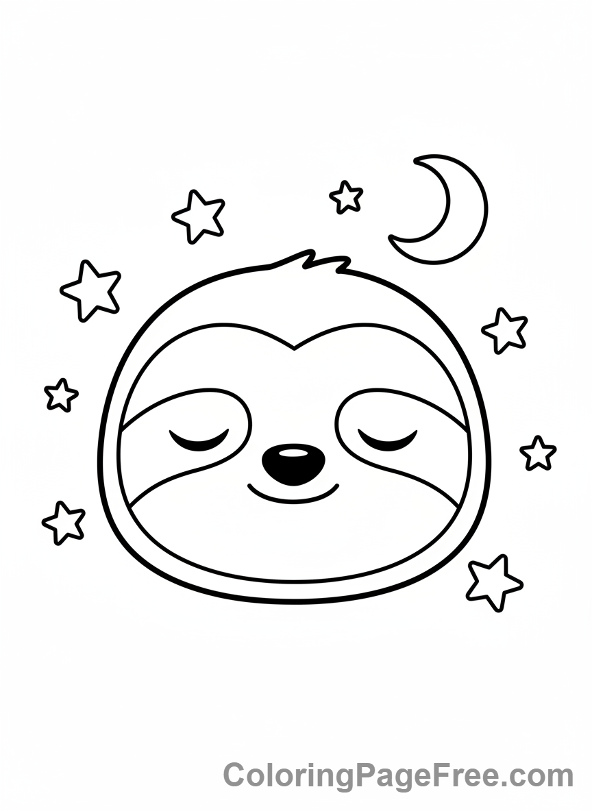 Sloth coloring page - Sloth Dreaming Stars Moon