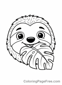 Sloth coloring page - Sloth Eating Leaf Close