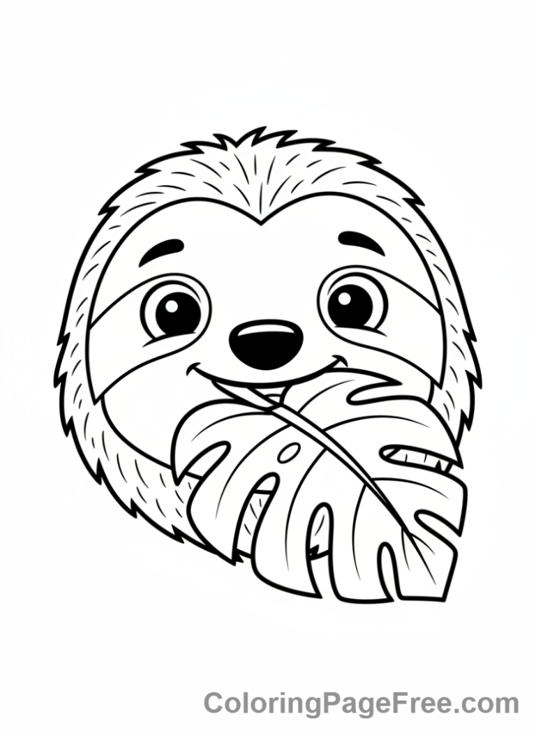 Sloth coloring page - Sloth Eating Leaf Close
