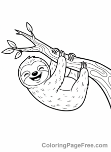 Sloth coloring page - Sloth Hanging Upside Down