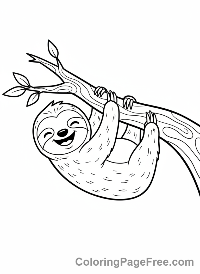 Sloth coloring page - Sloth Hanging Upside Down