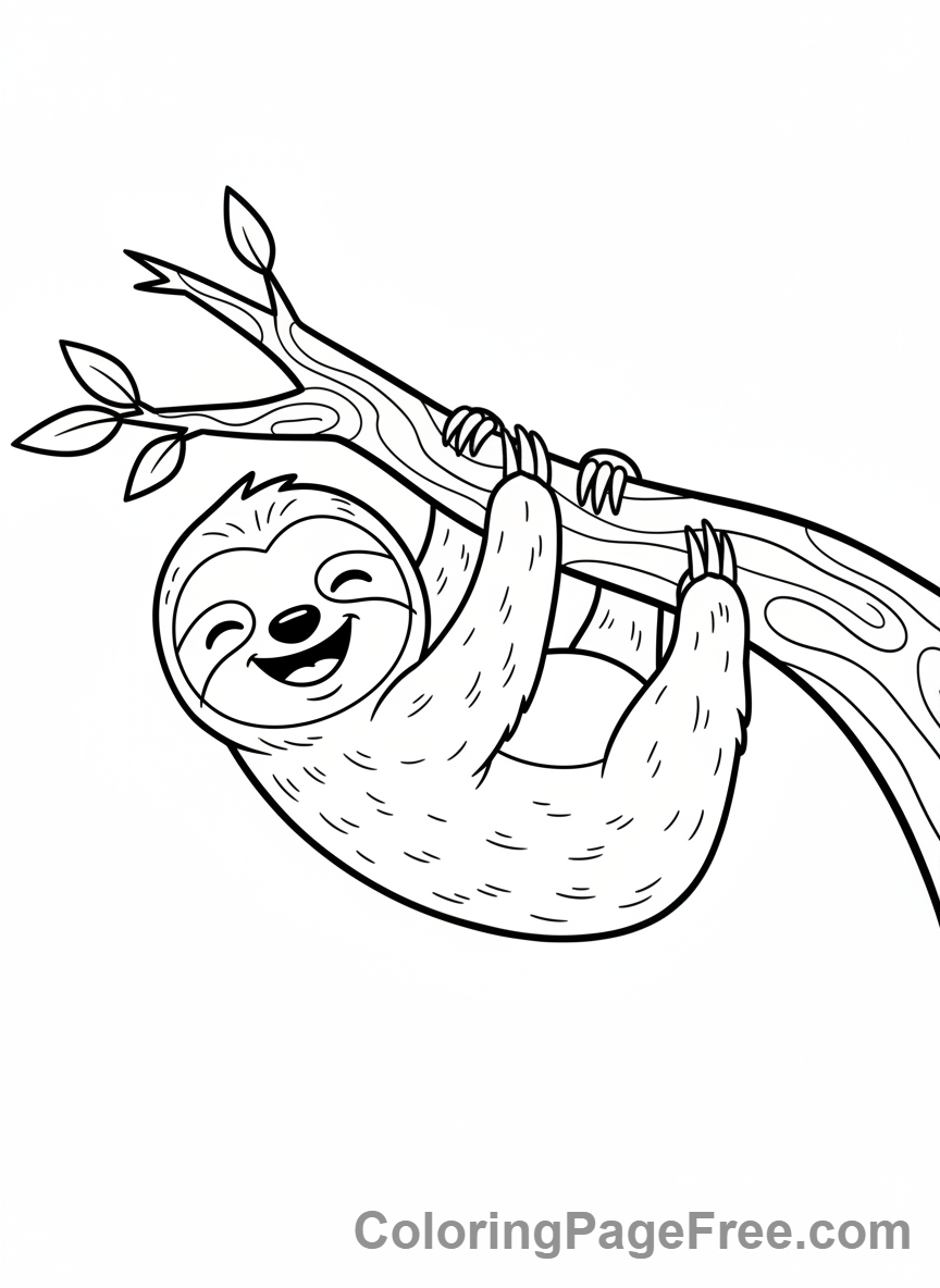 Sloth coloring page - Sloth Hanging Upside Down