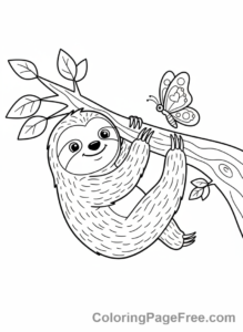 Sloth coloring page - Sloth Playing Butterfly