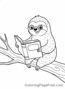 Sloth coloring page - Sloth Reading Glasses Book