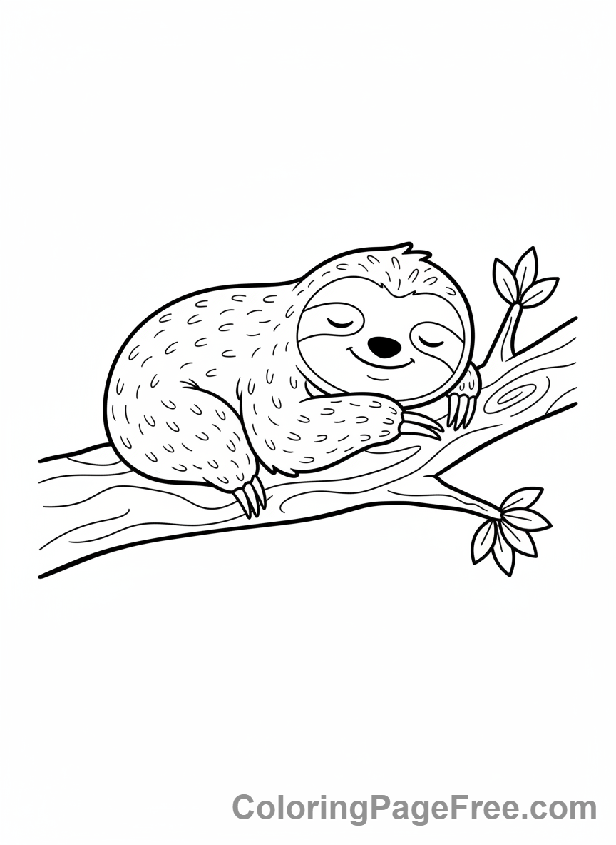 Sloth coloring page - Sloth Sleeping Tree