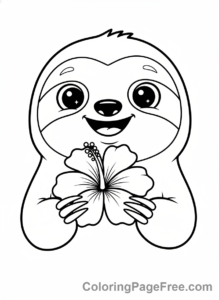 Sloth coloring page - Sloth Smiling Flower