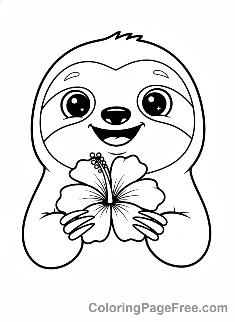 Sloth coloring page - Sloth Smiling Flower