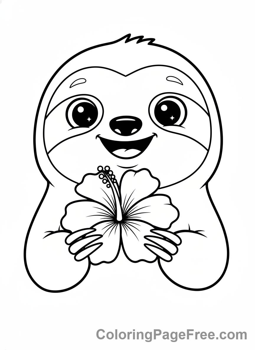 Sloth coloring page - Sloth Smiling Flower