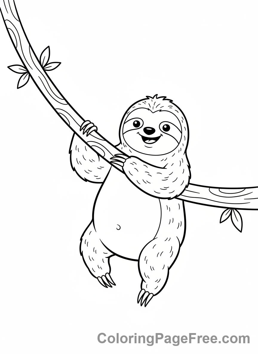 Sloth coloring page - Sloth Swinging Vine
