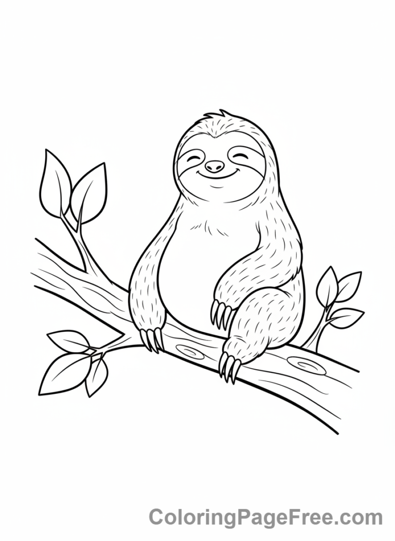 Sloth coloring page - Sloth Tree Branch Relax