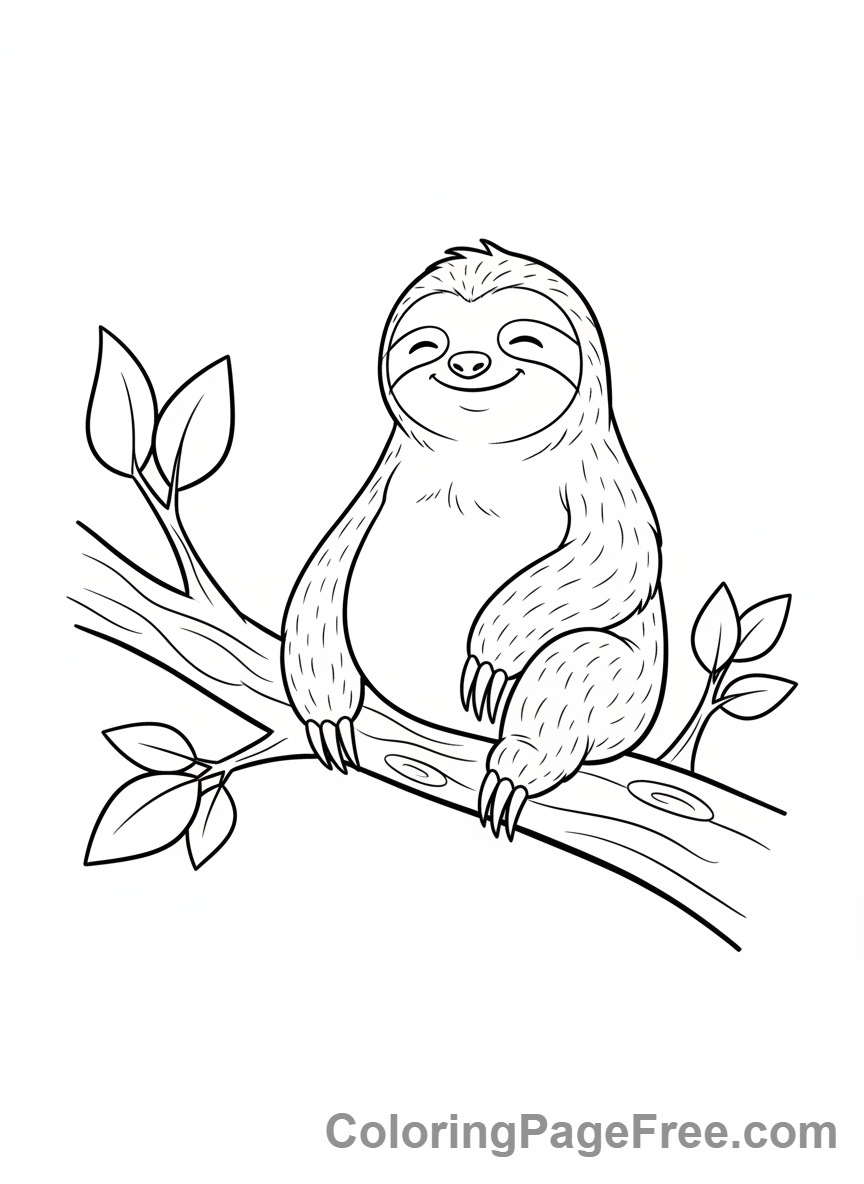Sloth coloring page - Sloth Tree Branch Relax