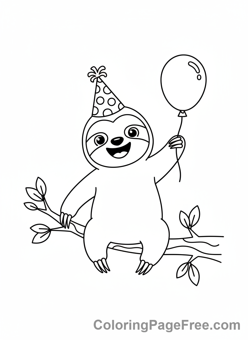 Sloth coloring page - Sloth Wearing Hat