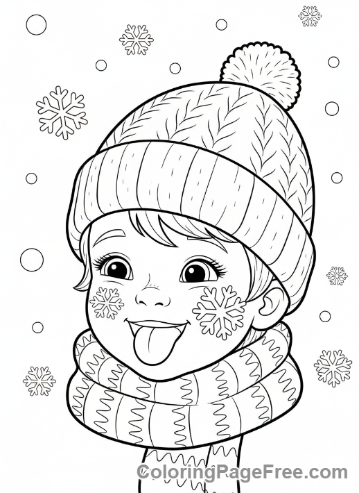 Snow coloring page - Child catching snowflakes