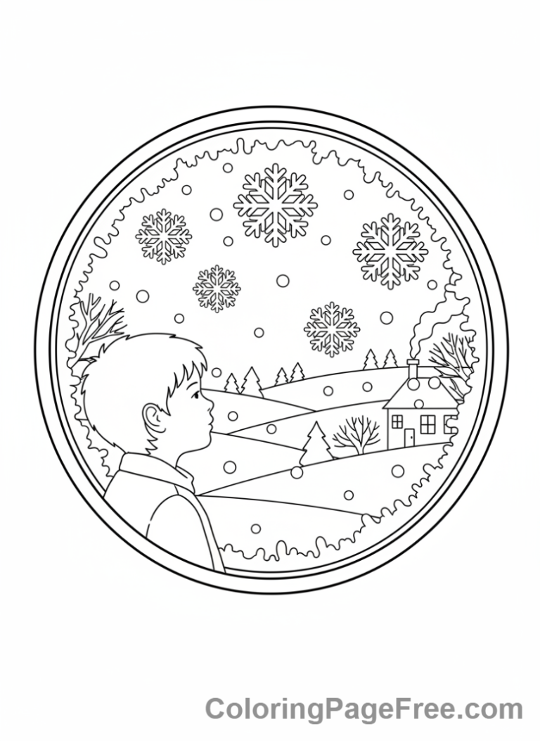 Snow coloring page - Child watching snow