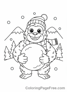 Snow coloring page - Friendly Yeti smiling
