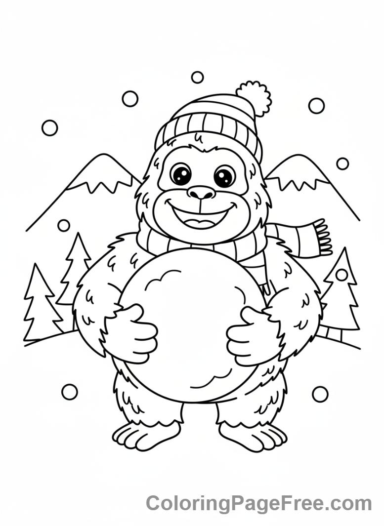 Snow coloring page - Friendly Yeti smiling