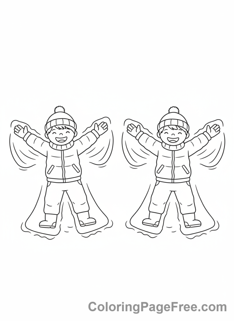 Snow coloring page - Friends making snow angels