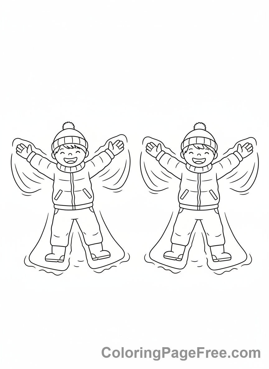 Snow coloring page - Friends making snow angels