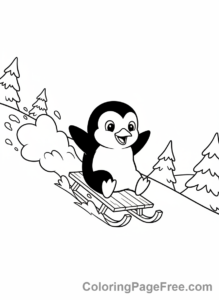 Snow coloring page - Penguin sledding hill
