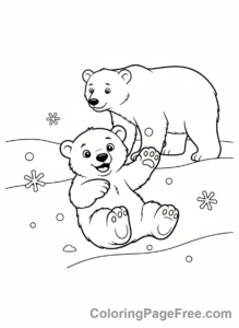 Snow coloring page - Polar bear cub playing