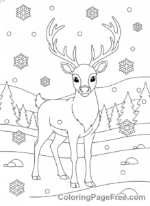Snow coloring page - Reindeer in snow