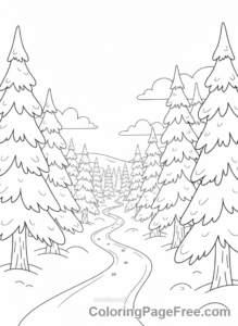 Snow coloring page - Snowy forest path