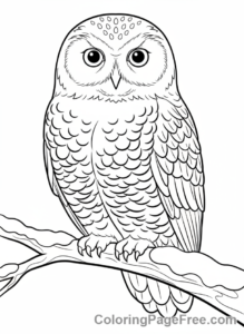 Snow coloring page - Snowy owl branch