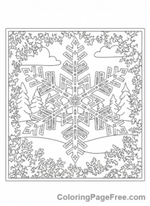 Snowflake coloring page - Snowflake Windowpane Scene