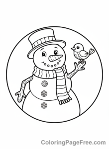 Snowman coloring page - Snowman bird friend