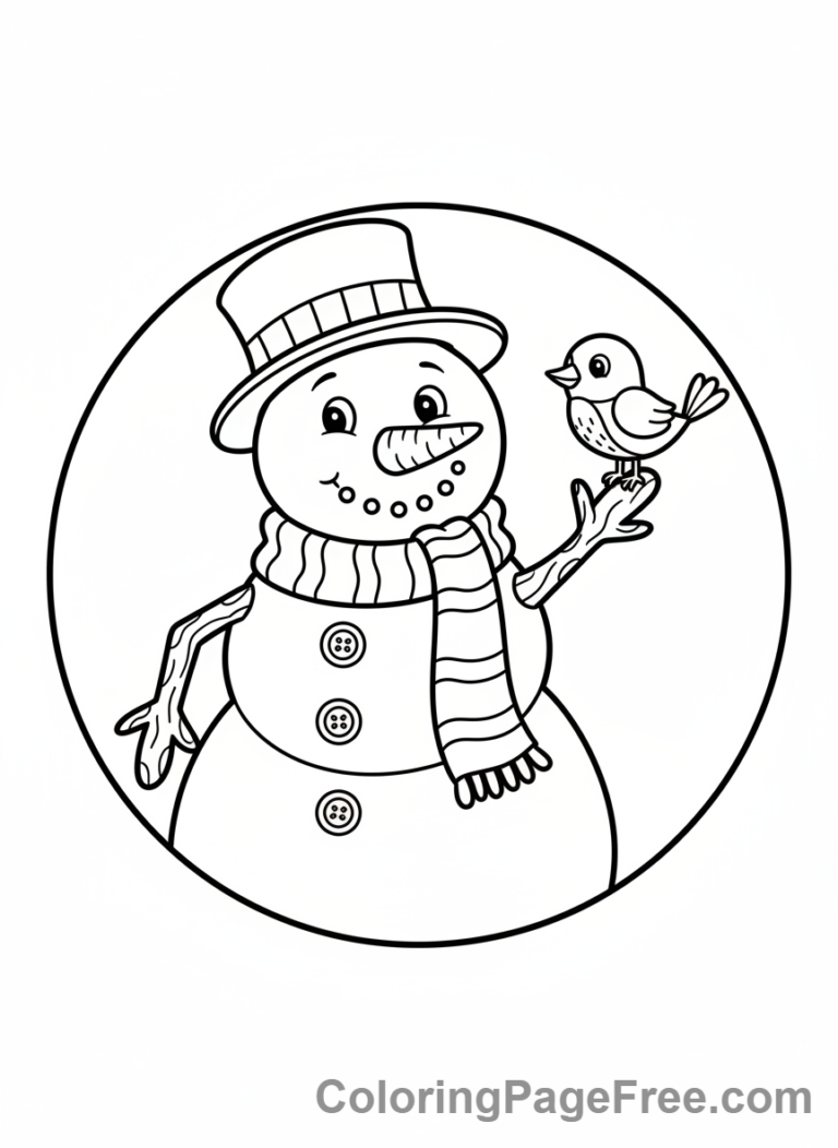 Snowman coloring page - Snowman bird friend