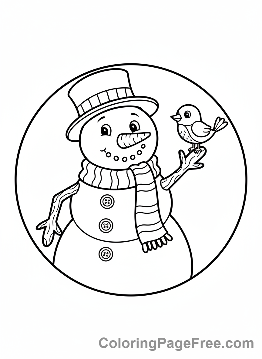 Snowman coloring page - Snowman bird friend
