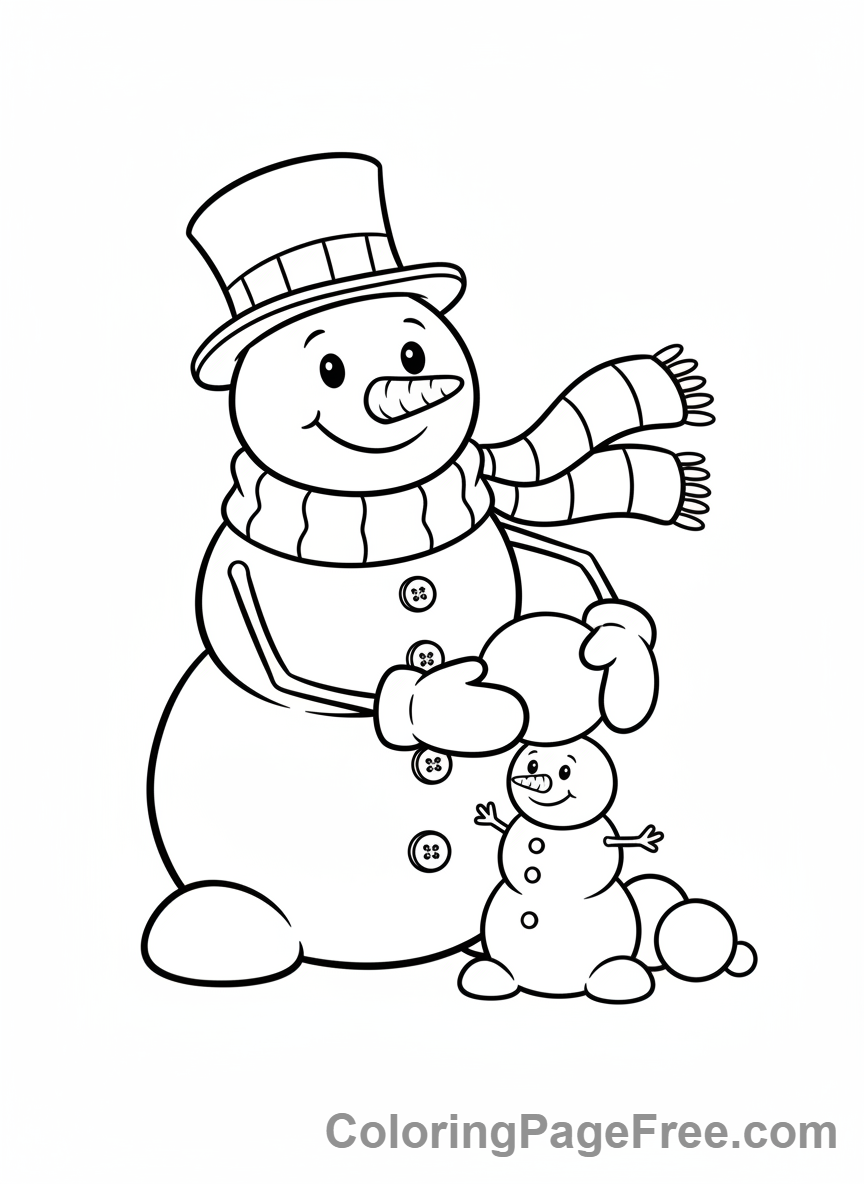 Snowman coloring page - Snowman builds friend