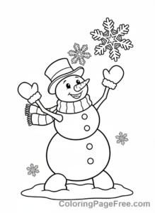 Snowman coloring page - Snowman catching snowflake