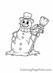 Snowman coloring page - Snowman melting sun